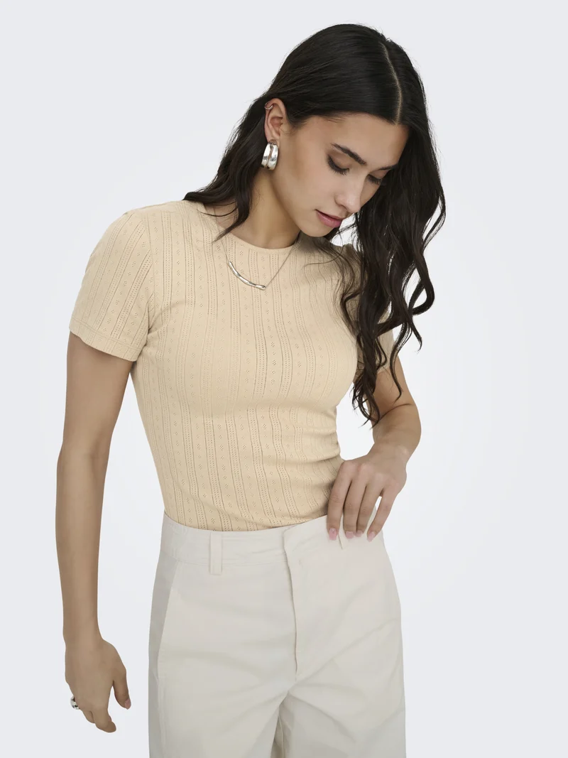 JDYSALSA MIA LIFE S/S O NECK TOP JR, Humus