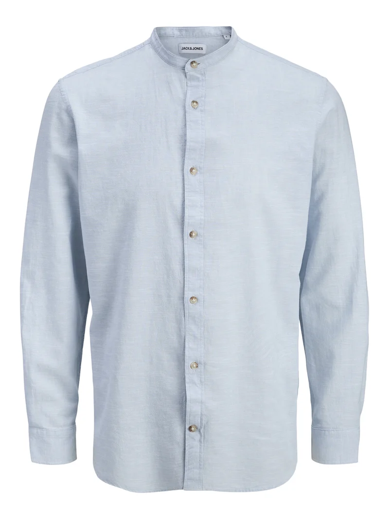 JJESUMMER LINEN BLEND BAND SHIRT L/, Celestial Blue