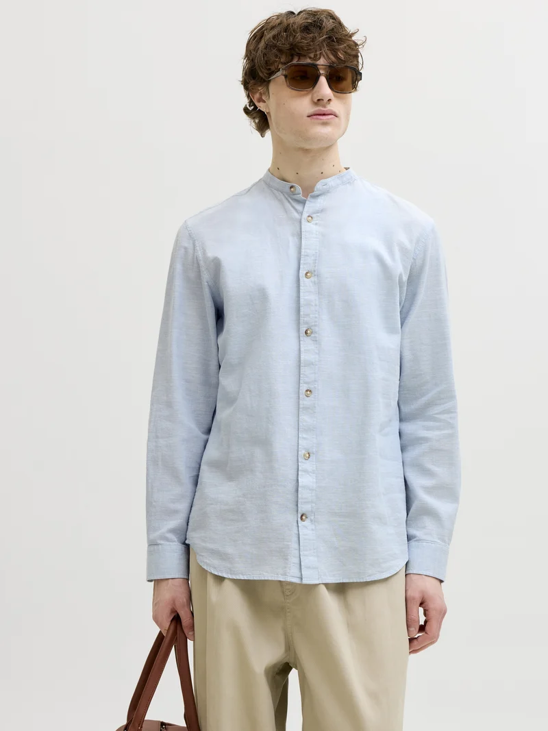JJESUMMER LINEN BLEND BAND SHIRT L/, Celestial Blue
