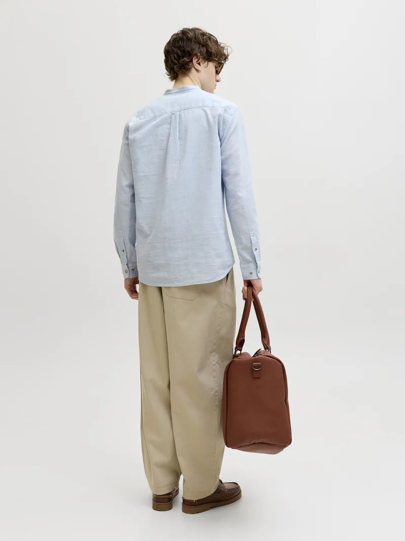 JJESUMMER LINEN BLEND BAND SHIRT L/, Celestial Blue