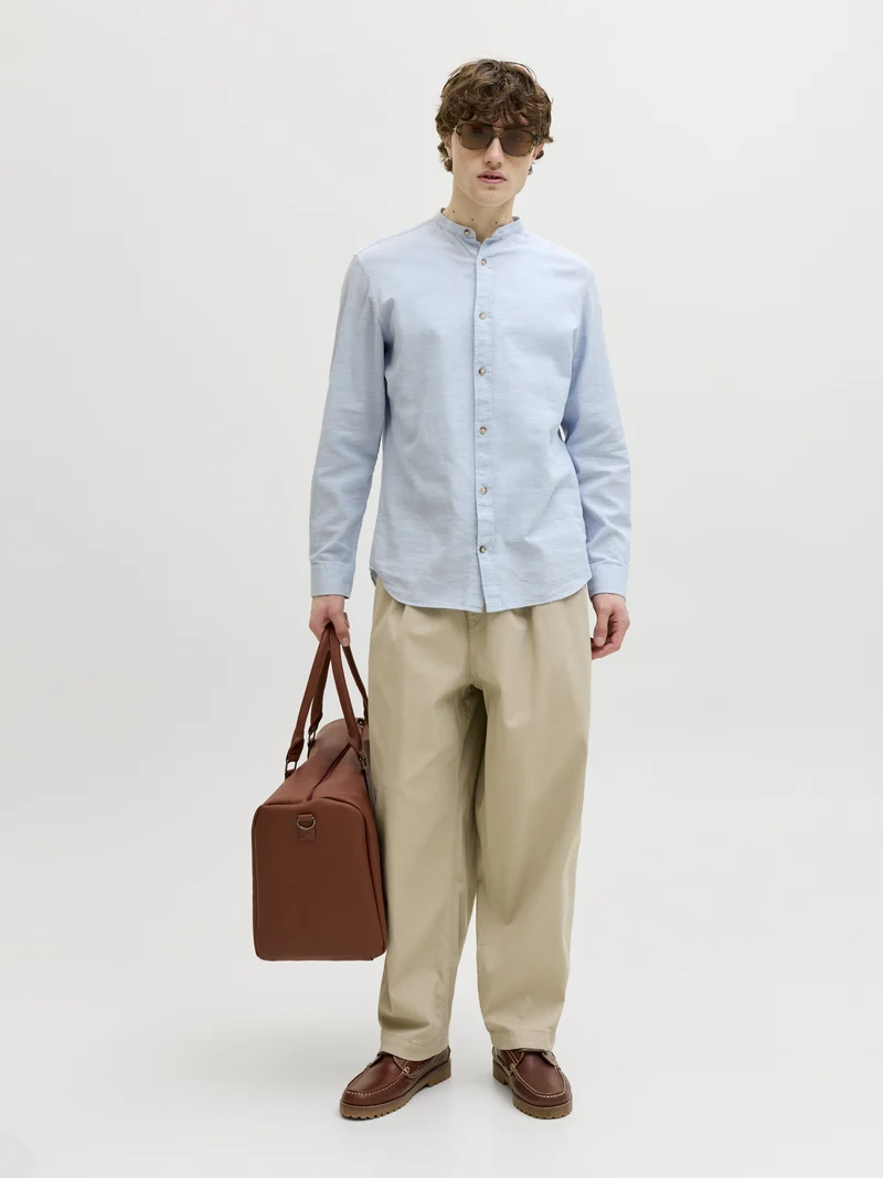 JJESUMMER LINEN BLEND BAND SHIRT L/, Celestial Blue