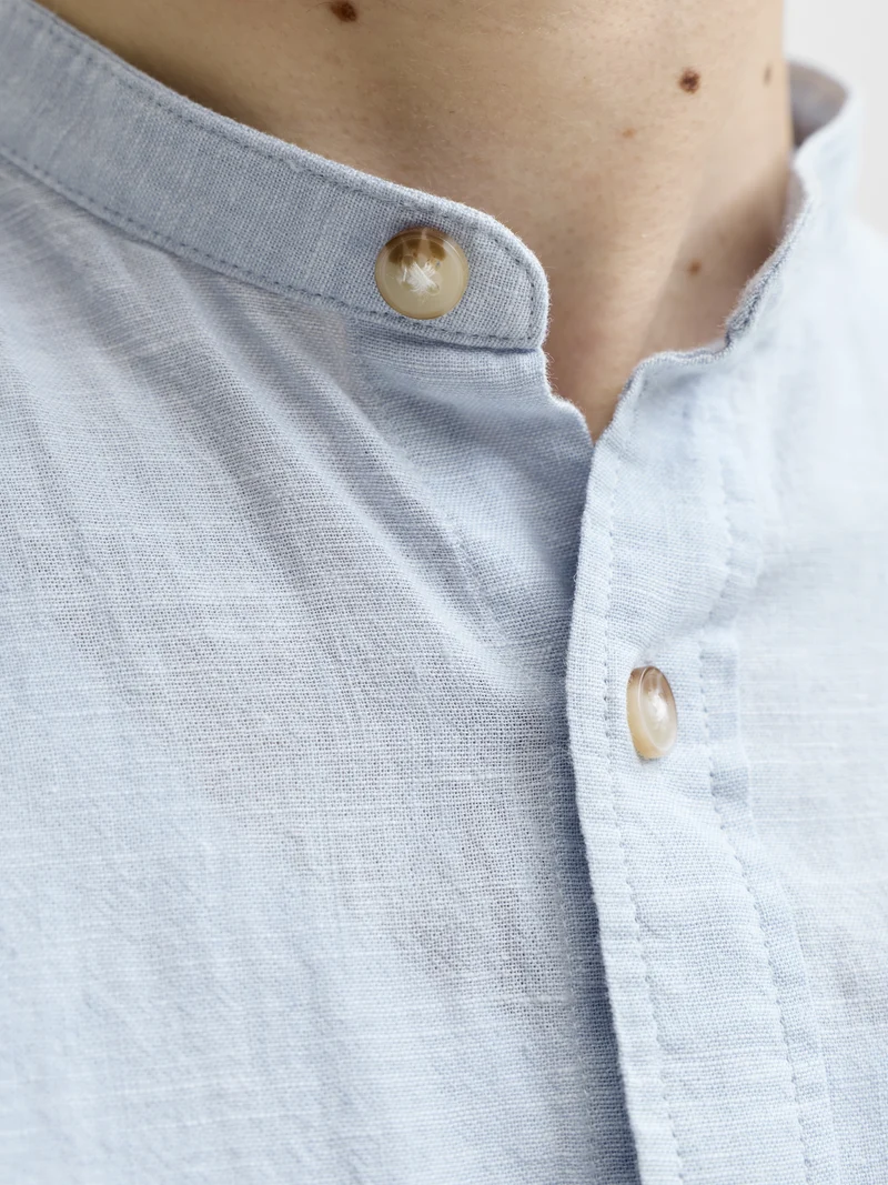 JJESUMMER LINEN BLEND BAND SHIRT L/, Celestial Blue