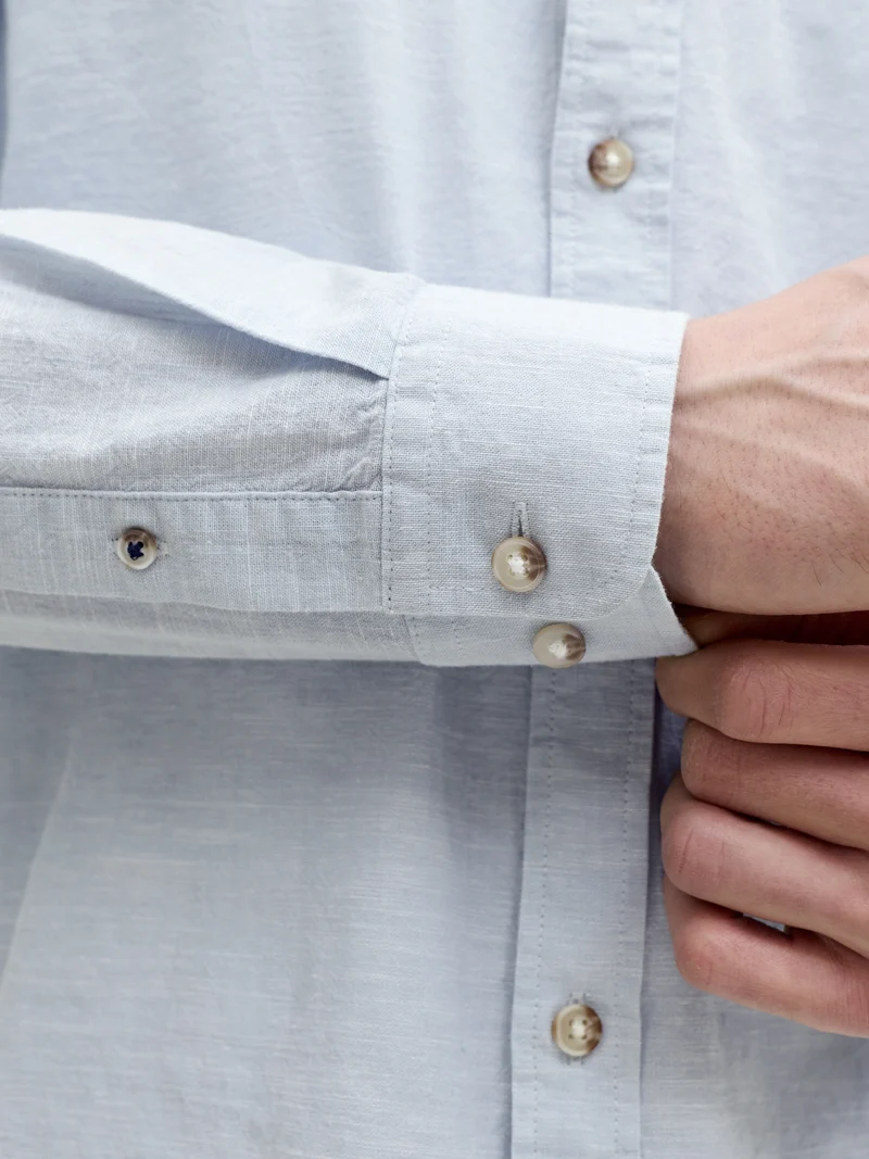 JJESUMMER LINEN BLEND BAND SHIRT L/, Celestial Blue