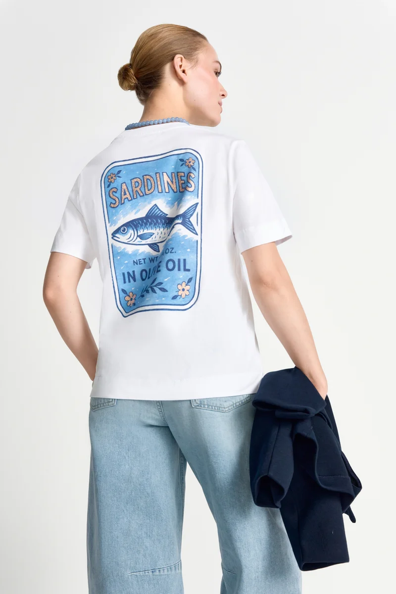 Easy Fit T-Shirt Sardines Print, white