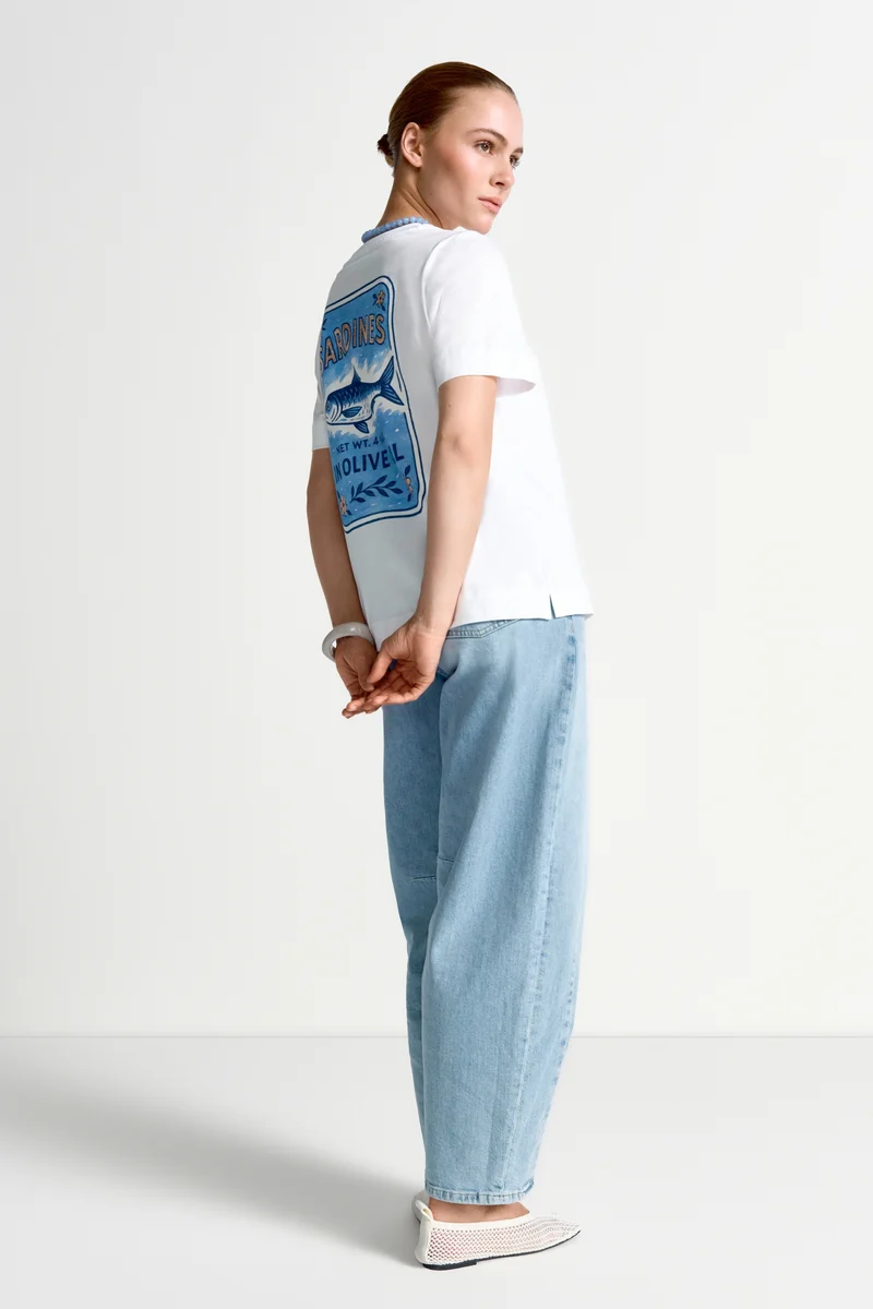 Easy Fit T-Shirt Sardines Print, white