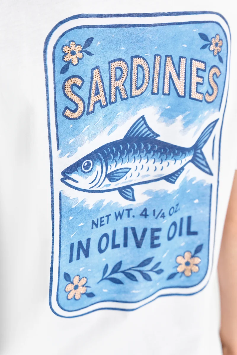 Easy Fit T-Shirt Sardines Print, white