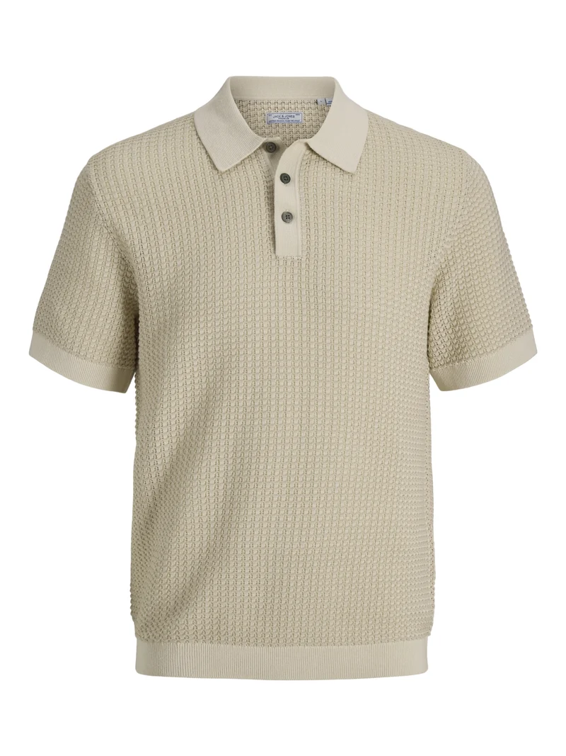 JPRBLUKINGSLEY KNIT POLO SS LN, Whitecap Gray/Twist