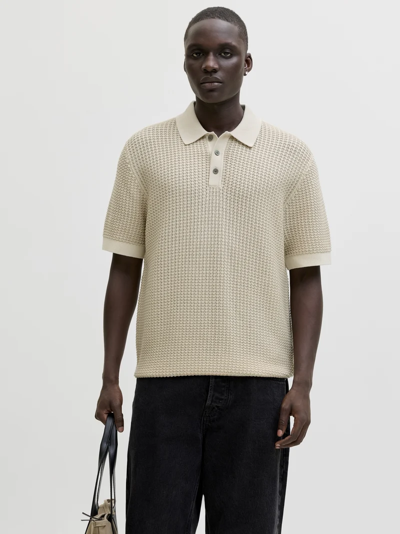 JPRBLUKINGSLEY KNIT POLO SS LN, Whitecap Gray/Twist