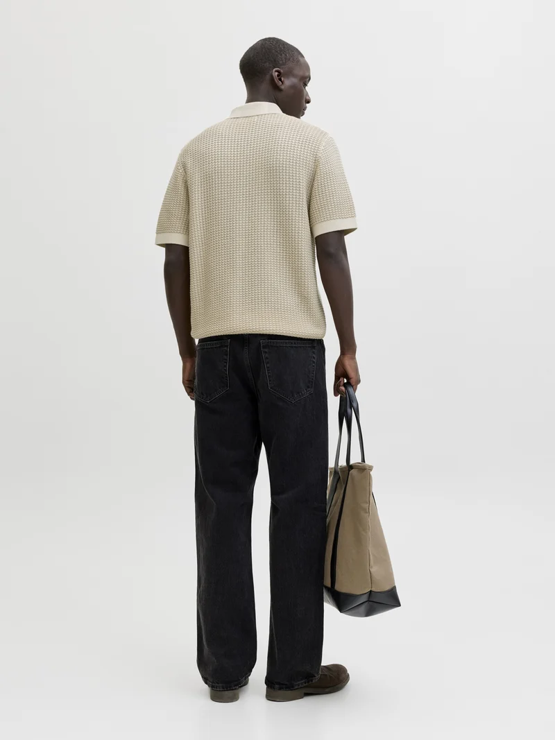 JPRBLUKINGSLEY KNIT POLO SS LN, Whitecap Gray/Twist