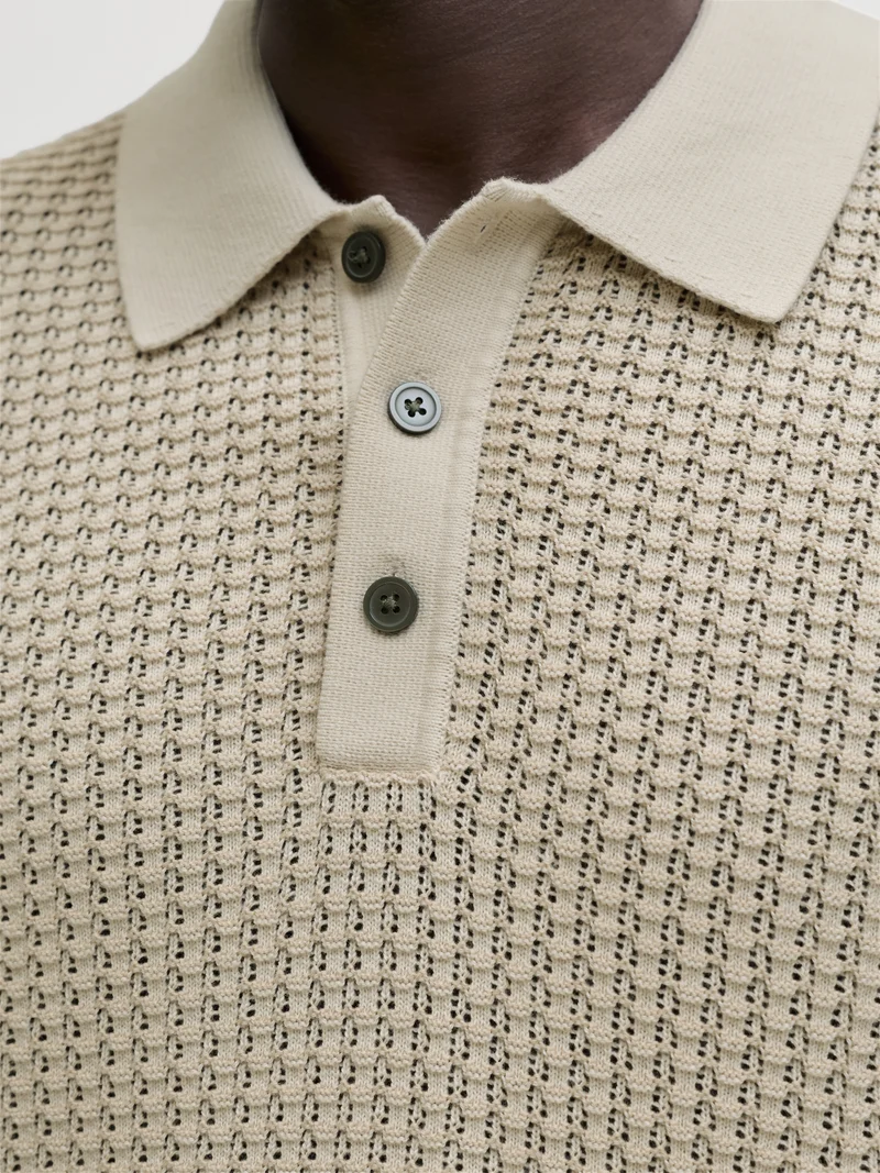 JPRBLUKINGSLEY KNIT POLO SS LN, Whitecap Gray/Twist