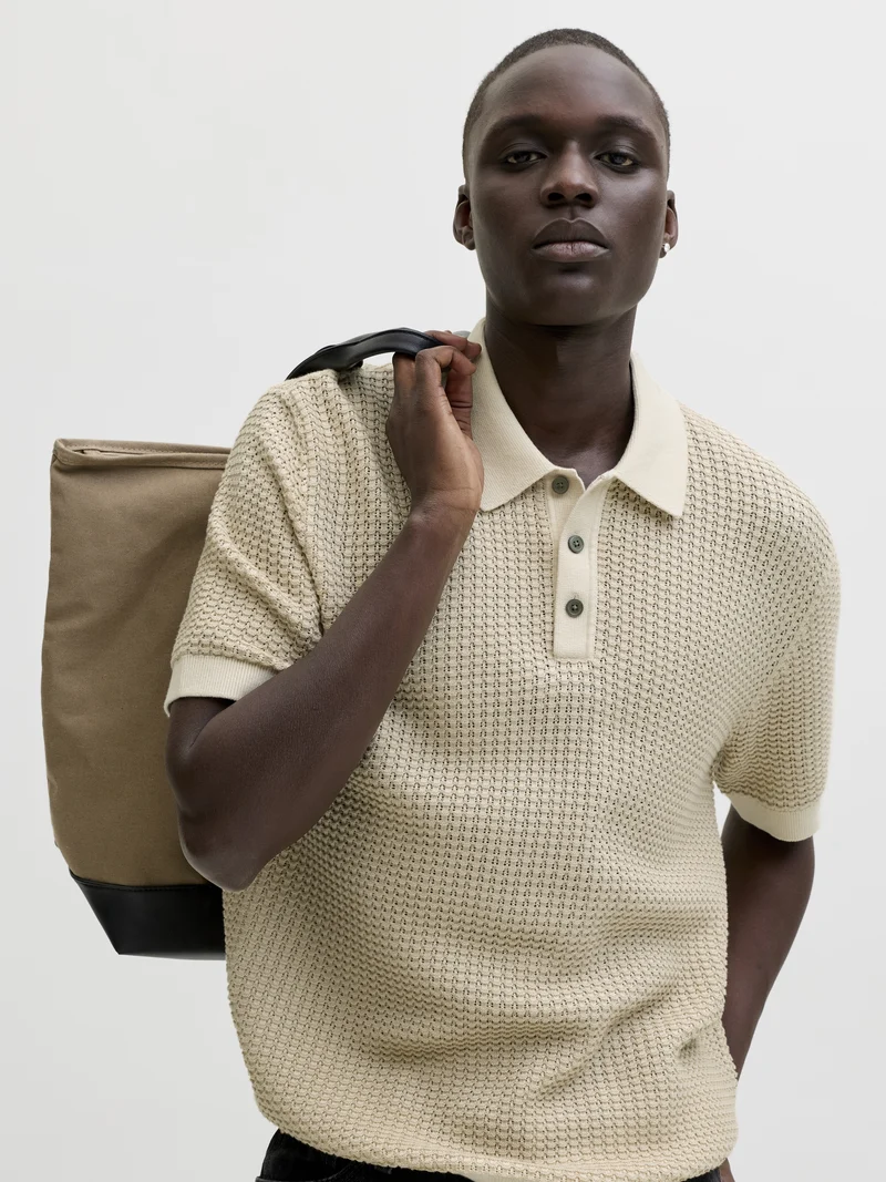 JPRBLUKINGSLEY KNIT POLO SS LN, Whitecap Gray/Twist