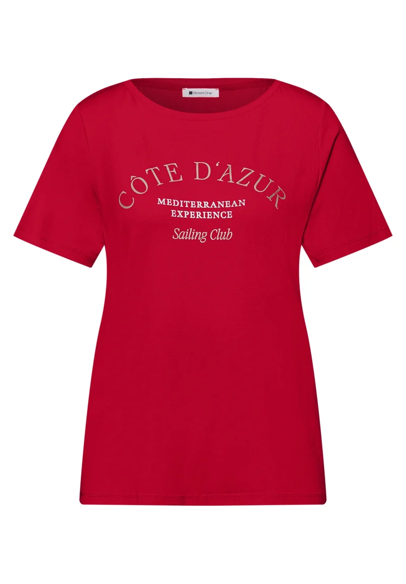 LTD QR wording print shirt, salsa red