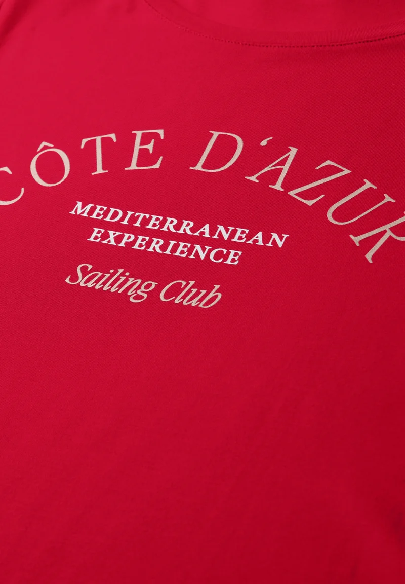 LTD QR wording print shirt, salsa red