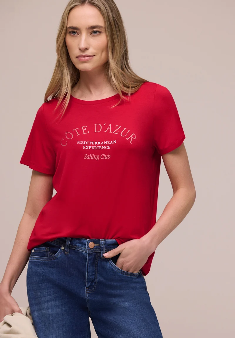 LTD QR wording print shirt, salsa red
