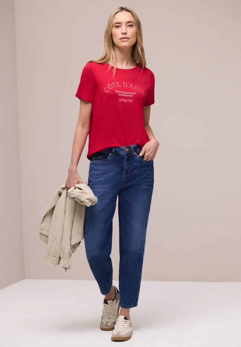 LTD QR wording print shirt, salsa red