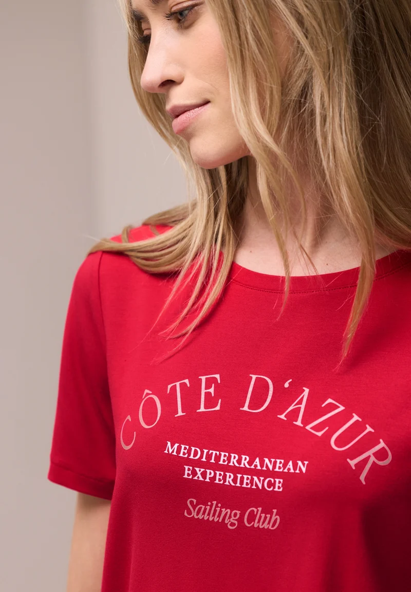 LTD QR wording print shirt, salsa red
