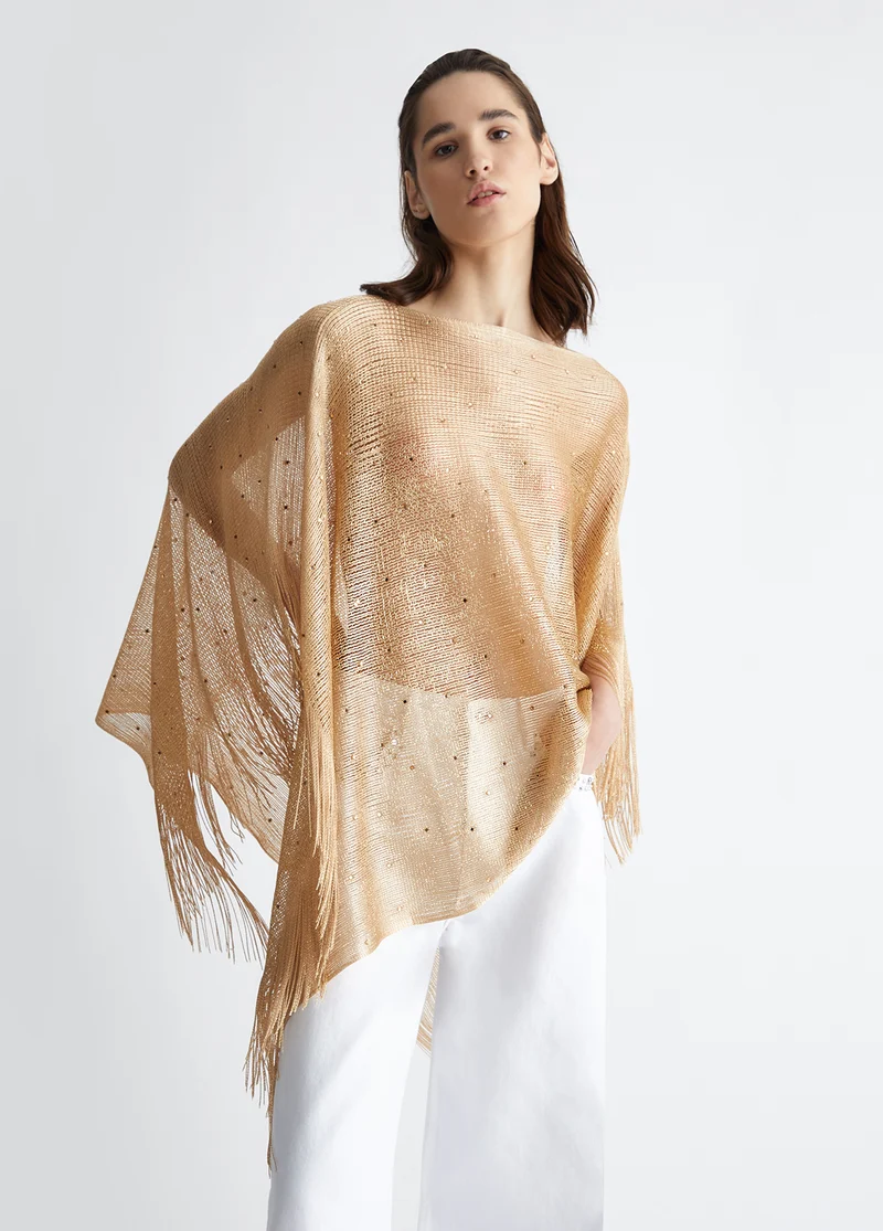 Mesh poncho with rhinestones