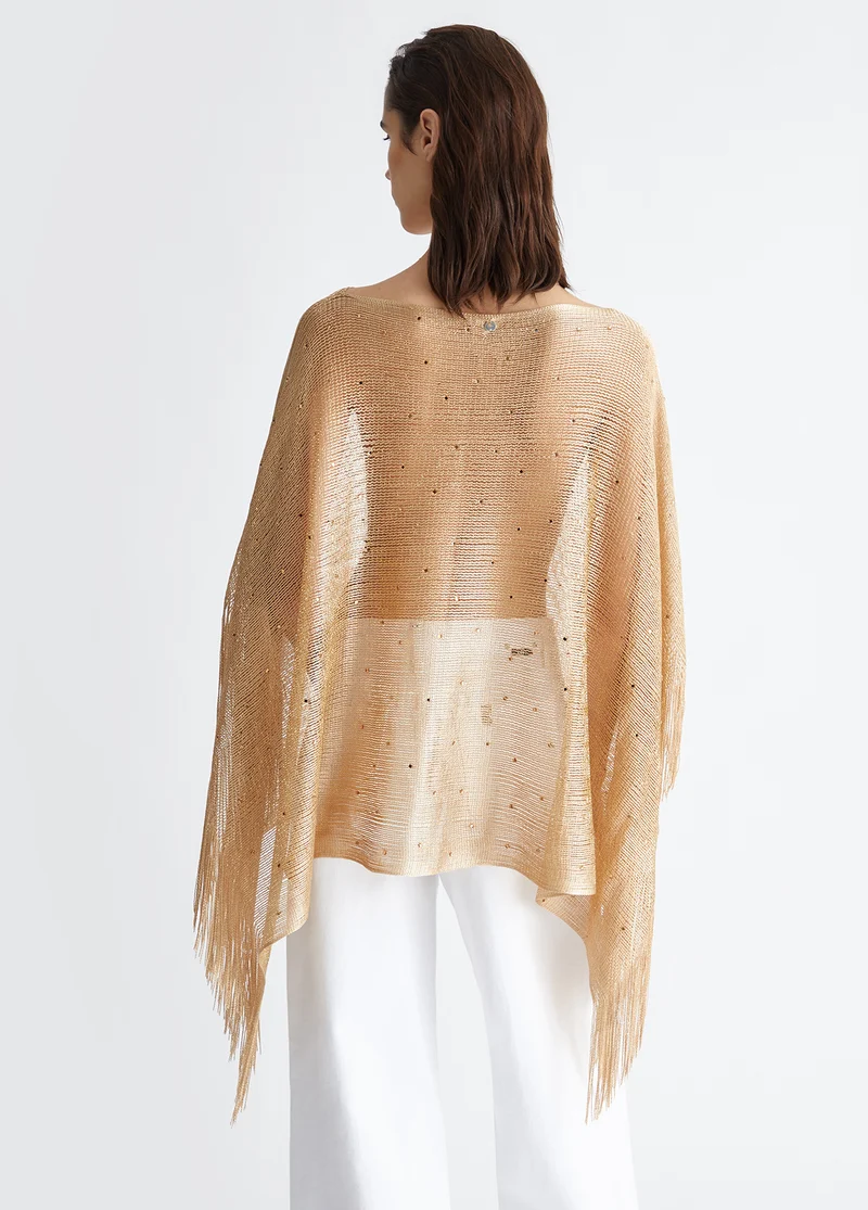 Mesh poncho with rhinestones
