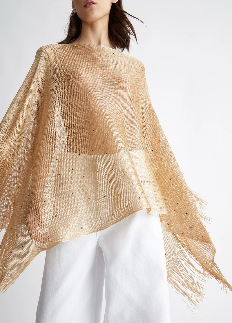 Mesh poncho with rhinestones