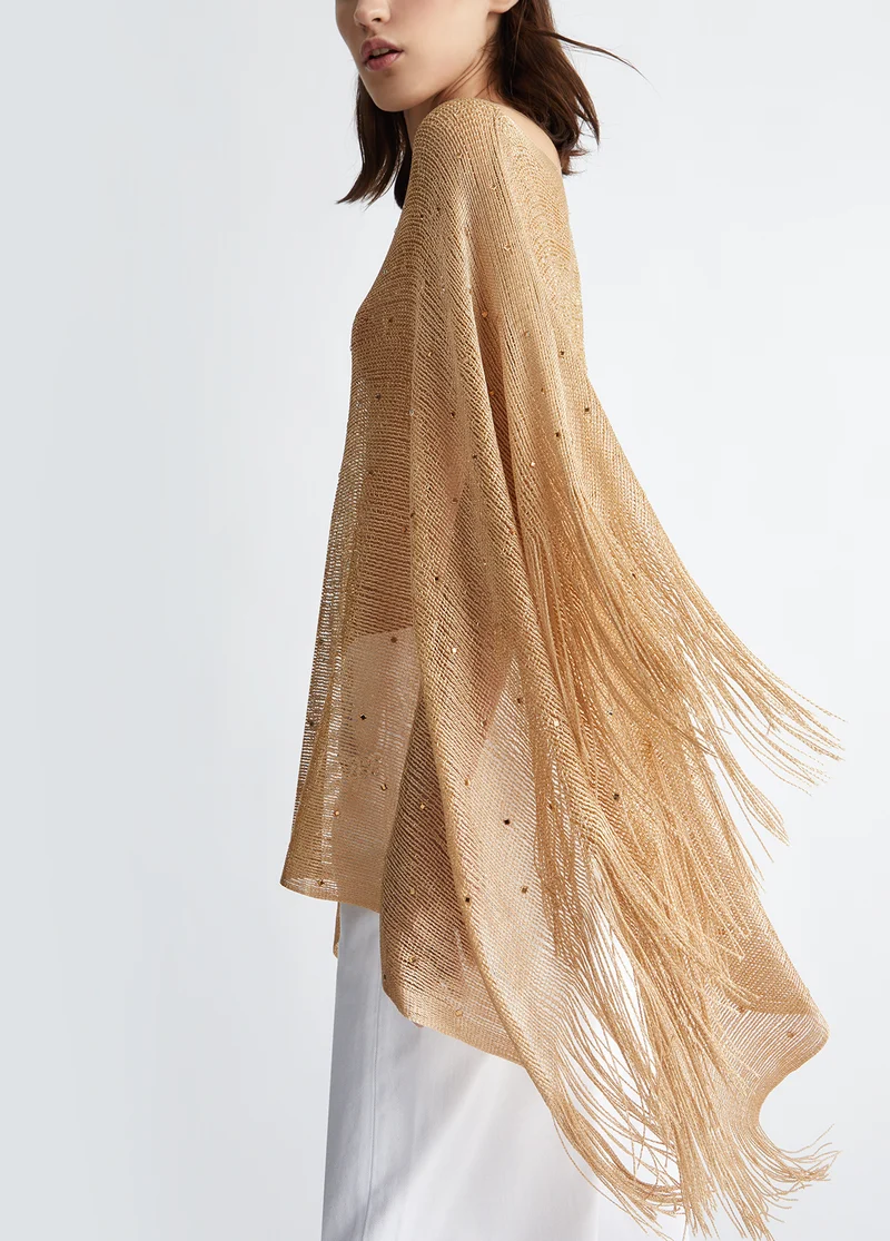 Mesh poncho with rhinestones