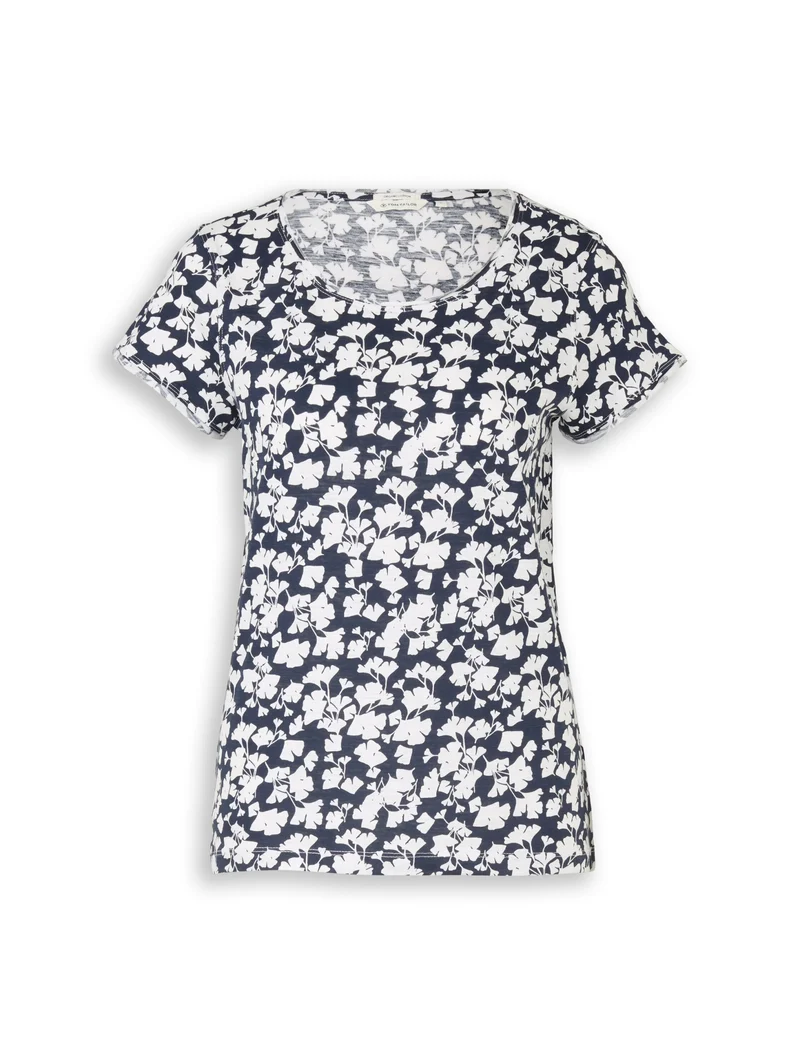 T-shirt slub jersey wide crew, blue ginkgo minimal