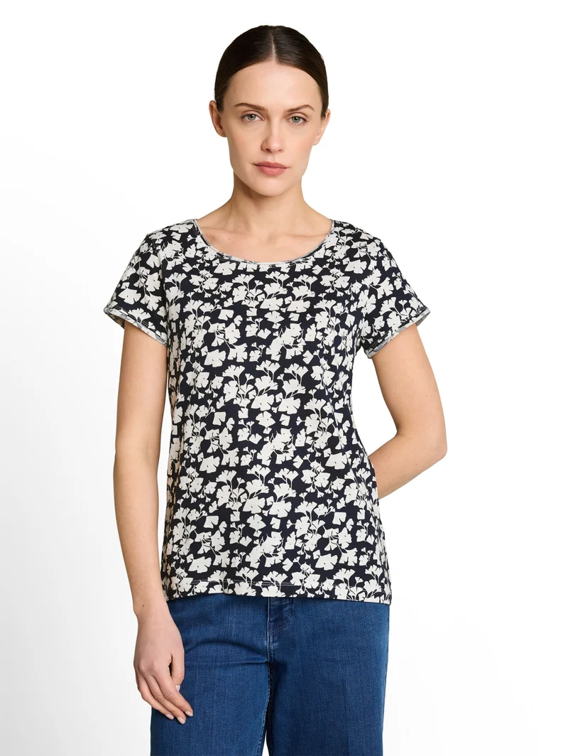 T-shirt slub jersey wide crew, blue ginkgo minimal