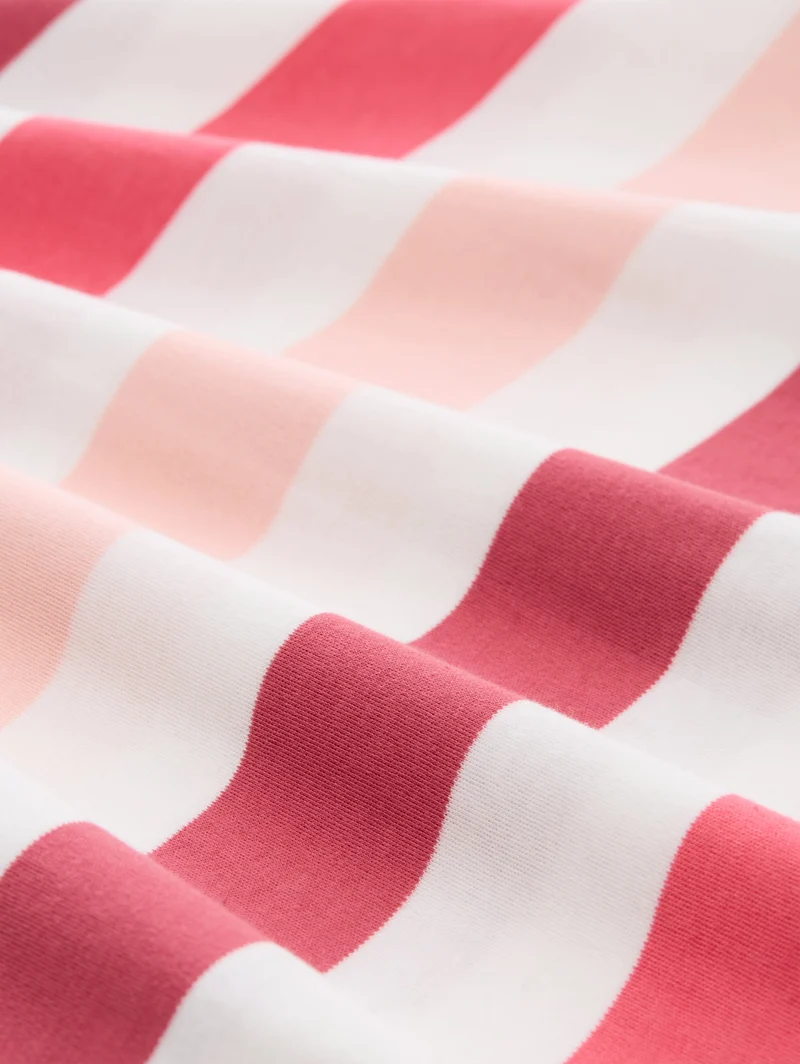 T-shirt boxy crew neck with pr, coral offwhite stripe