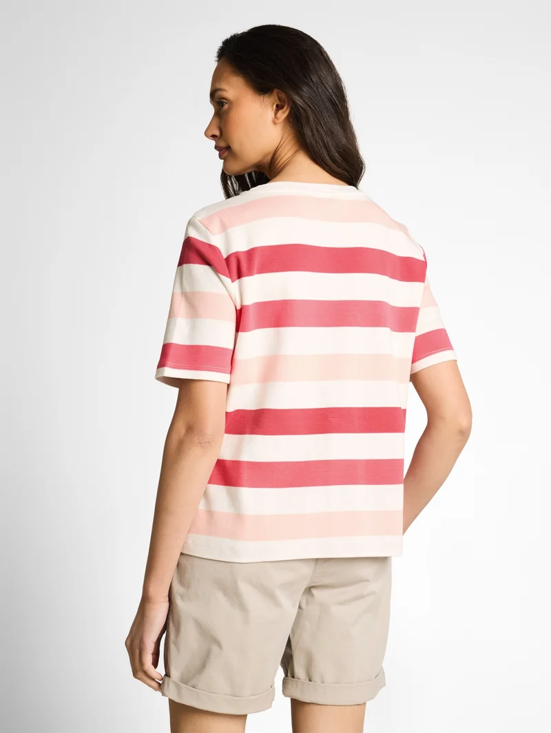T-shirt boxy crew neck with pr, coral offwhite stripe