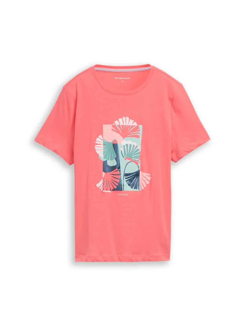 T-shirt crew neck front print, soft coral pink