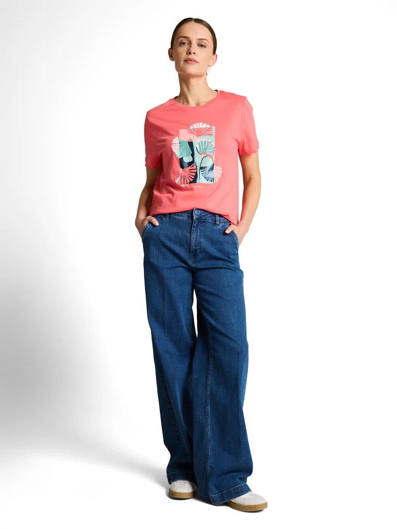 T-shirt crew neck front print, soft coral pink