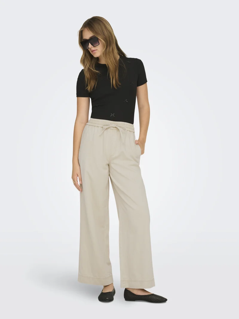 ONLMAISA HW PULL-UP WIDE PANT PNT, Oatmeal