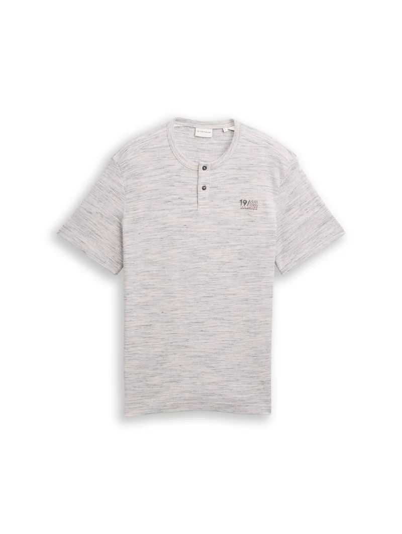 injected structured henley, white grey waffle inject