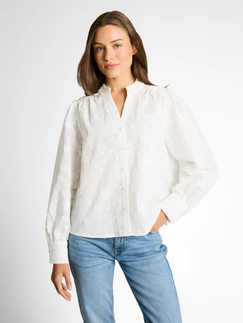 blouse with ginko embroidery, White