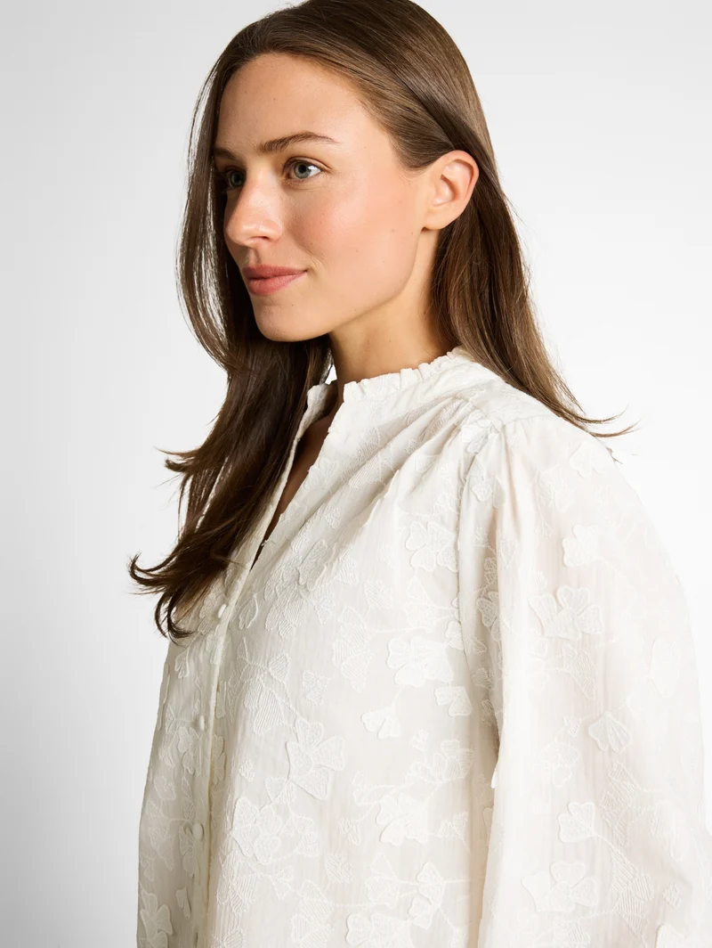 blouse with ginko embroidery, White