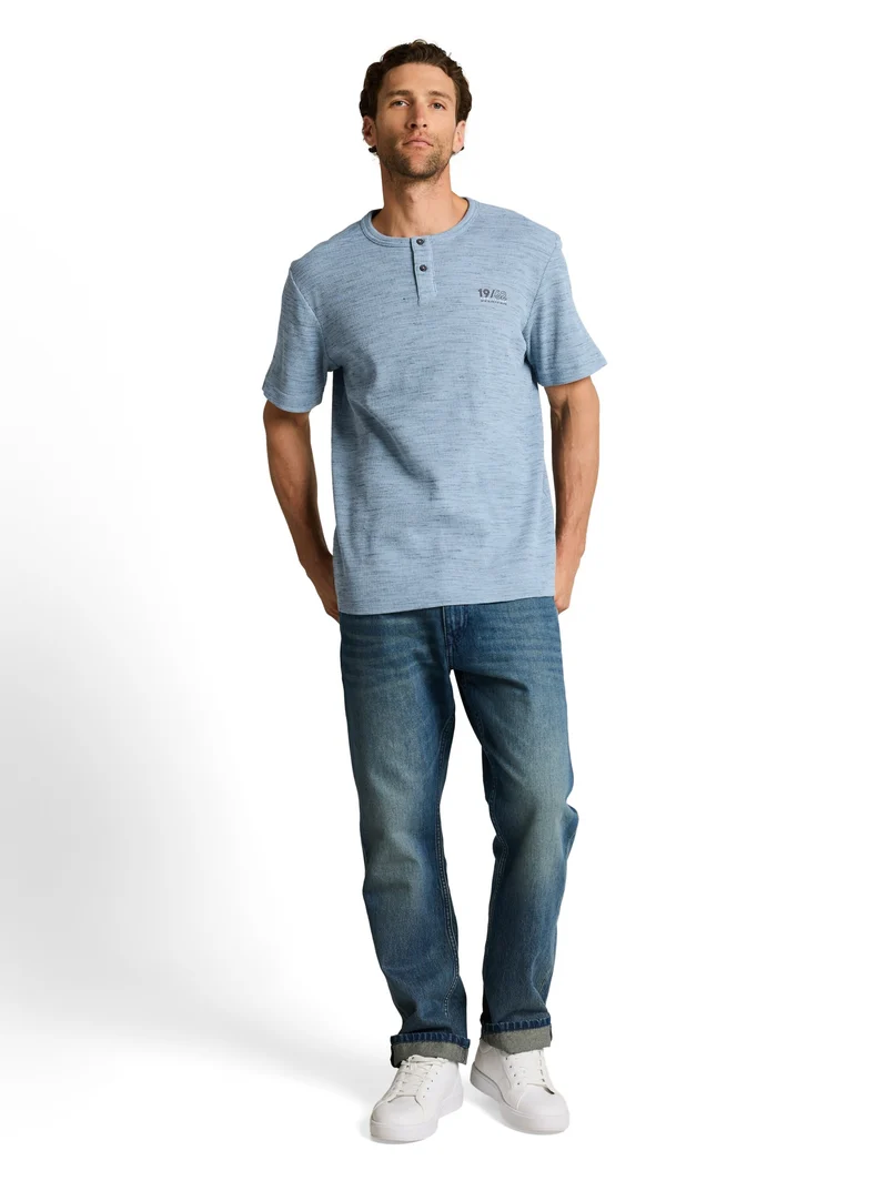 injected structured henley, blue grey waffle inject