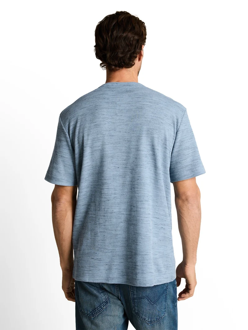 injected structured henley, blue grey waffle inject