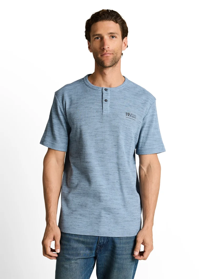 injected structured henley, blue grey waffle inject