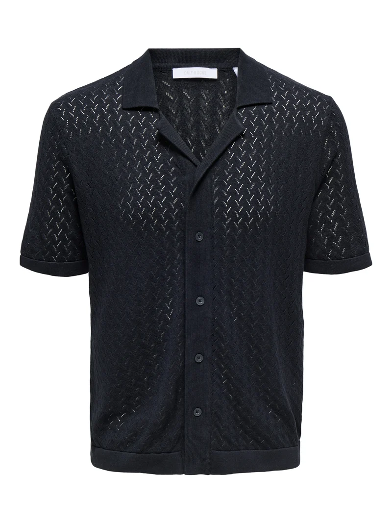 ONSSANTO REG SS RESORT SHIRT KNIT F, Dark Sapphire