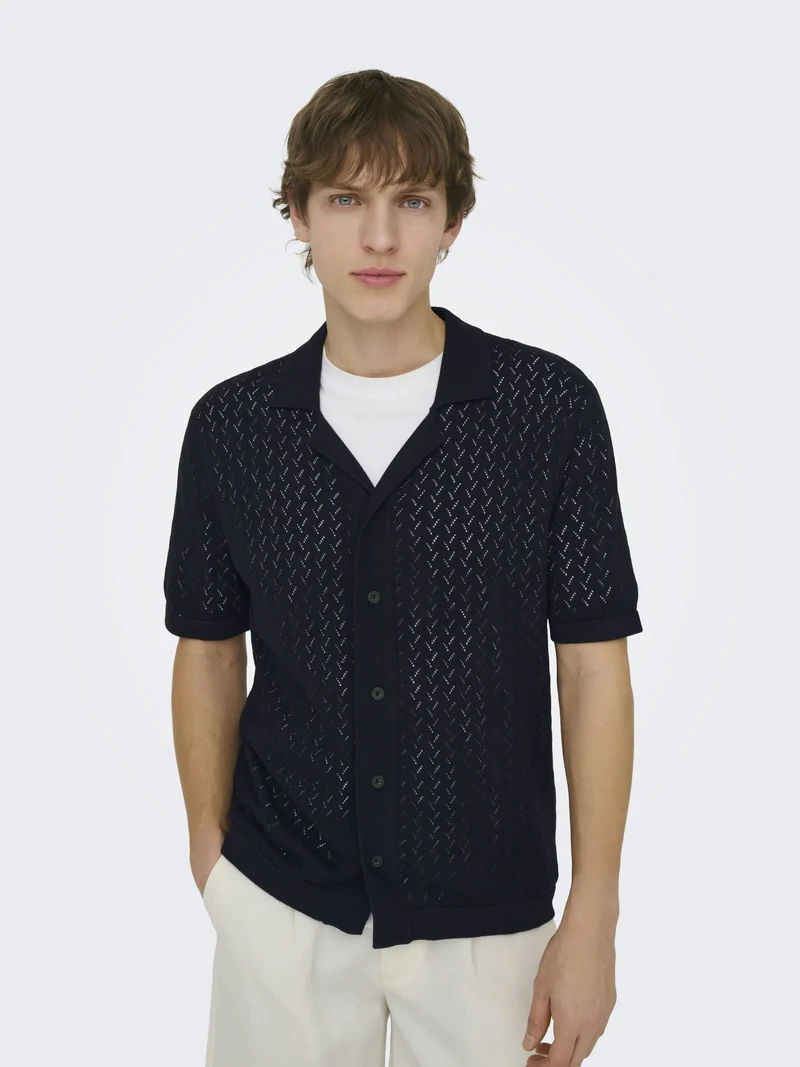 ONSSANTO REG SS RESORT SHIRT KNIT F, Dark Sapphire