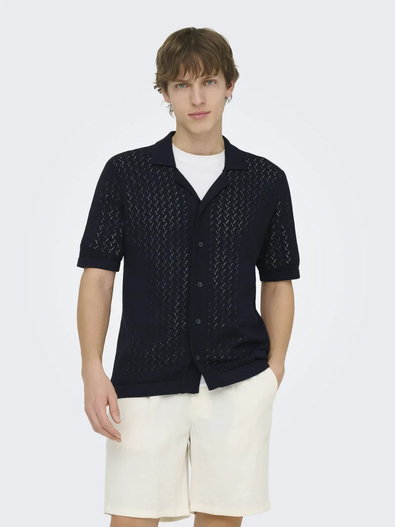 ONSSANTO REG SS RESORT SHIRT KNIT F, Dark Sapphire