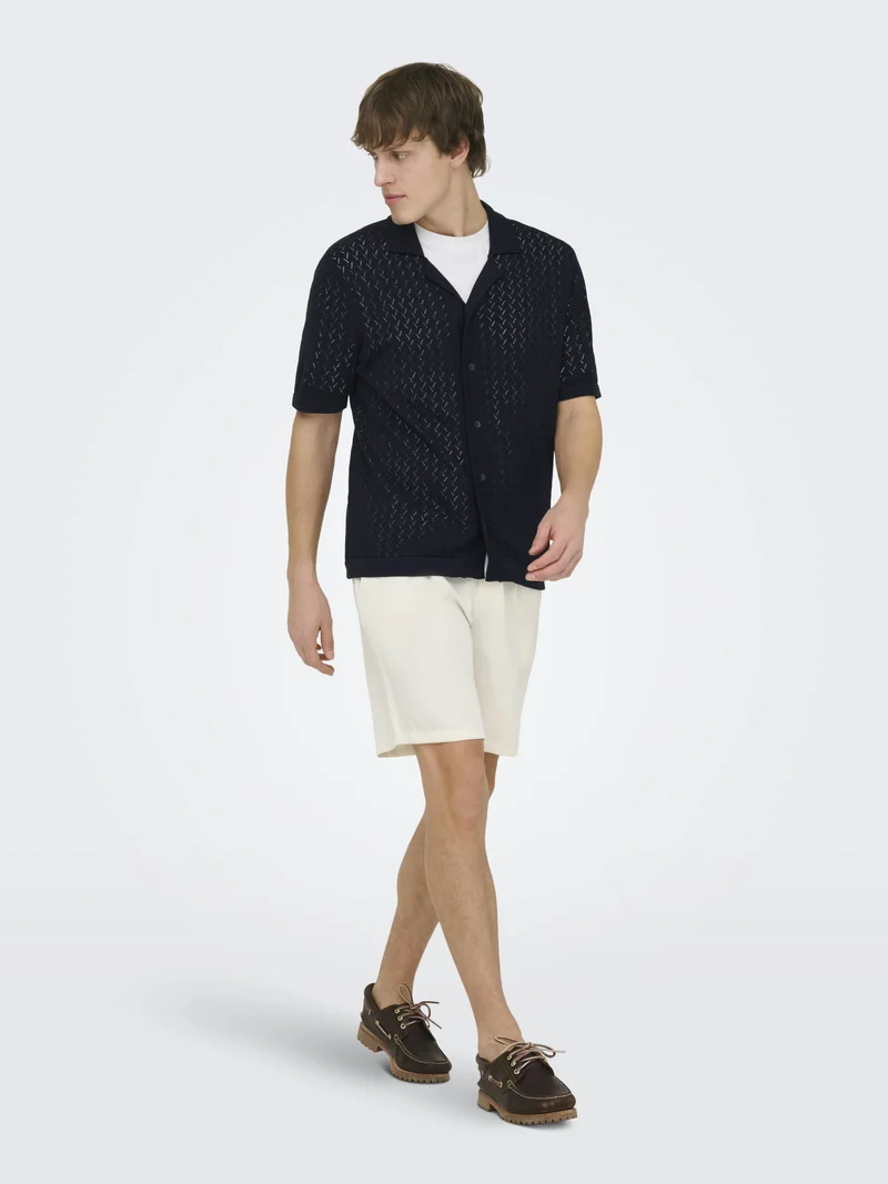 ONSSANTO REG SS RESORT SHIRT KNIT F, Dark Sapphire