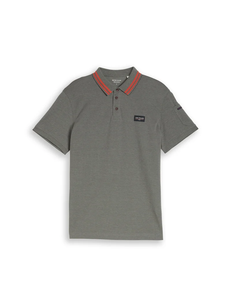 detailed polo, olive green grey two tone