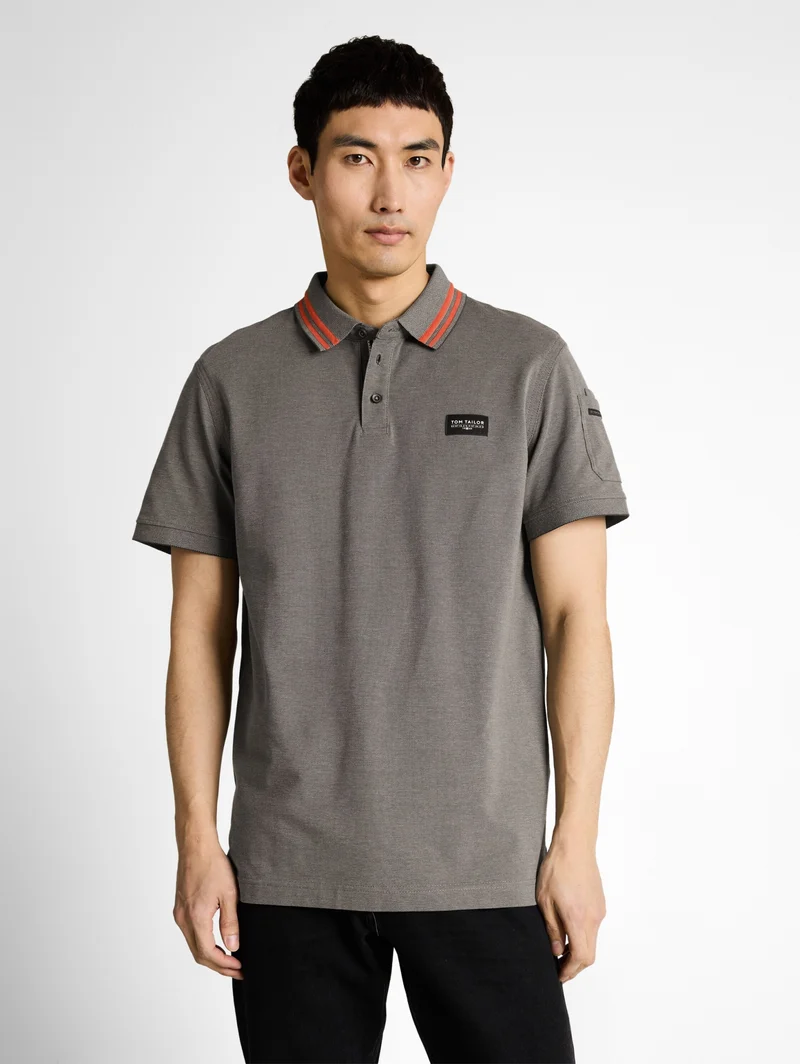 detailed polo, olive green grey two tone