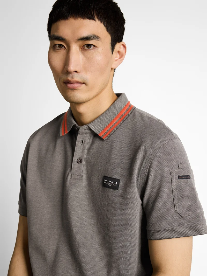 detailed polo, olive green grey two tone