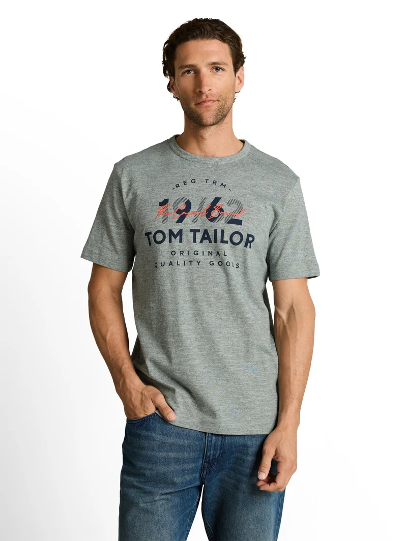 printed fine stripe t-shirt, green navy injected