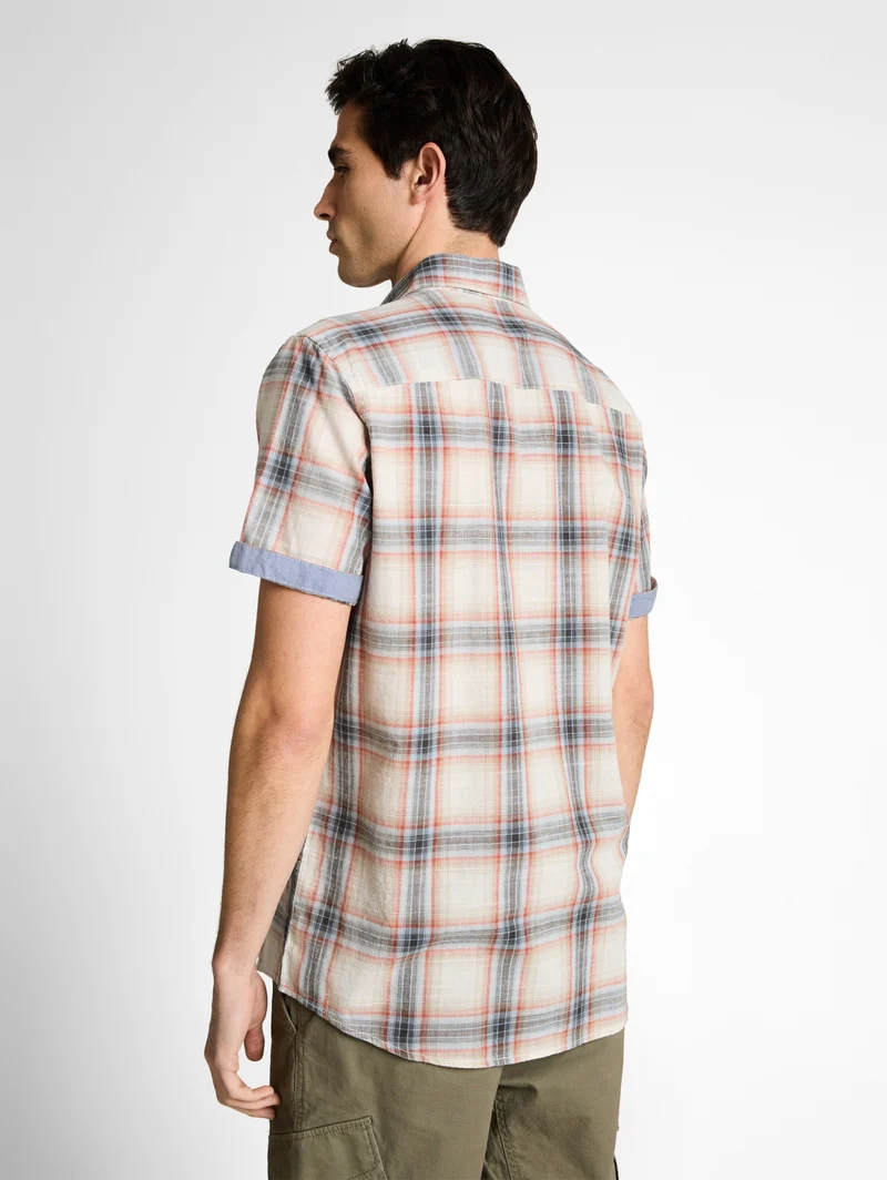 checked shirt, white multicolor check