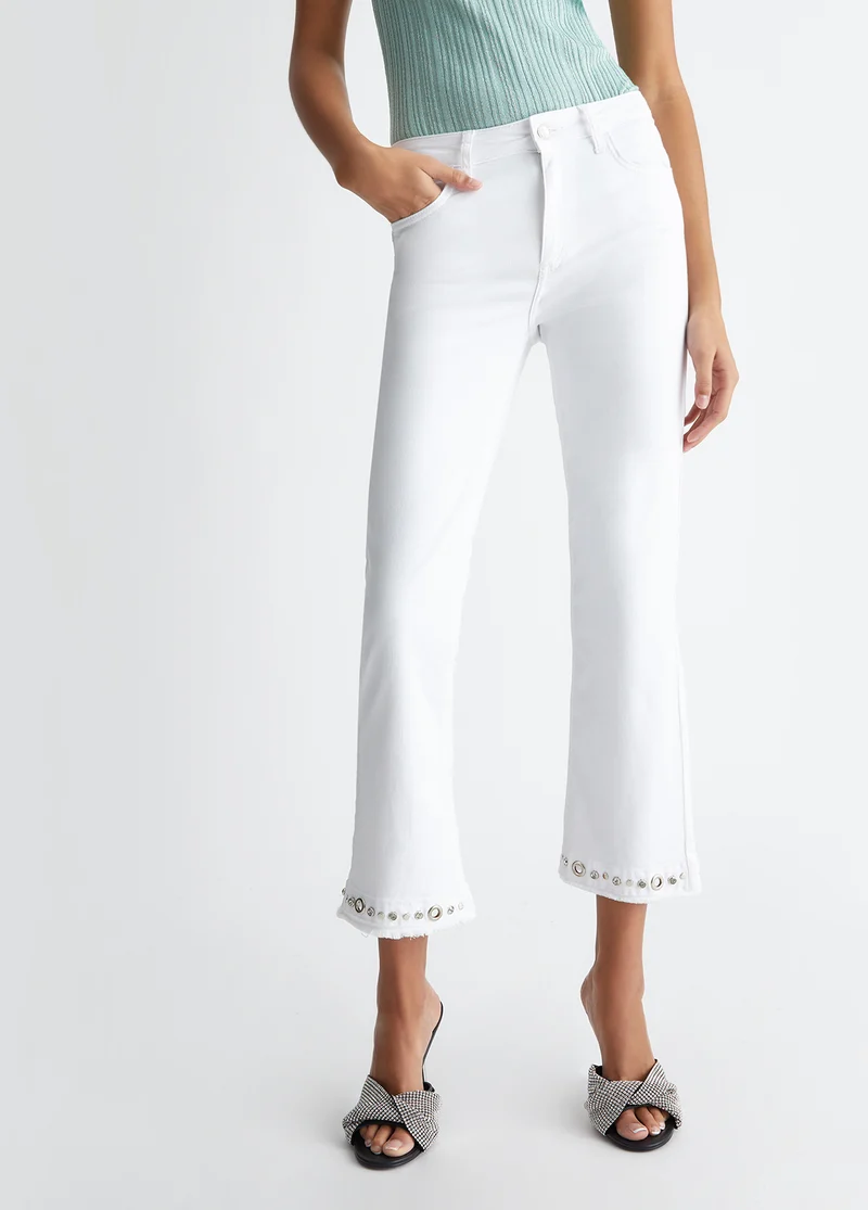 Cropped Bottom Up Trousers with Gemstones