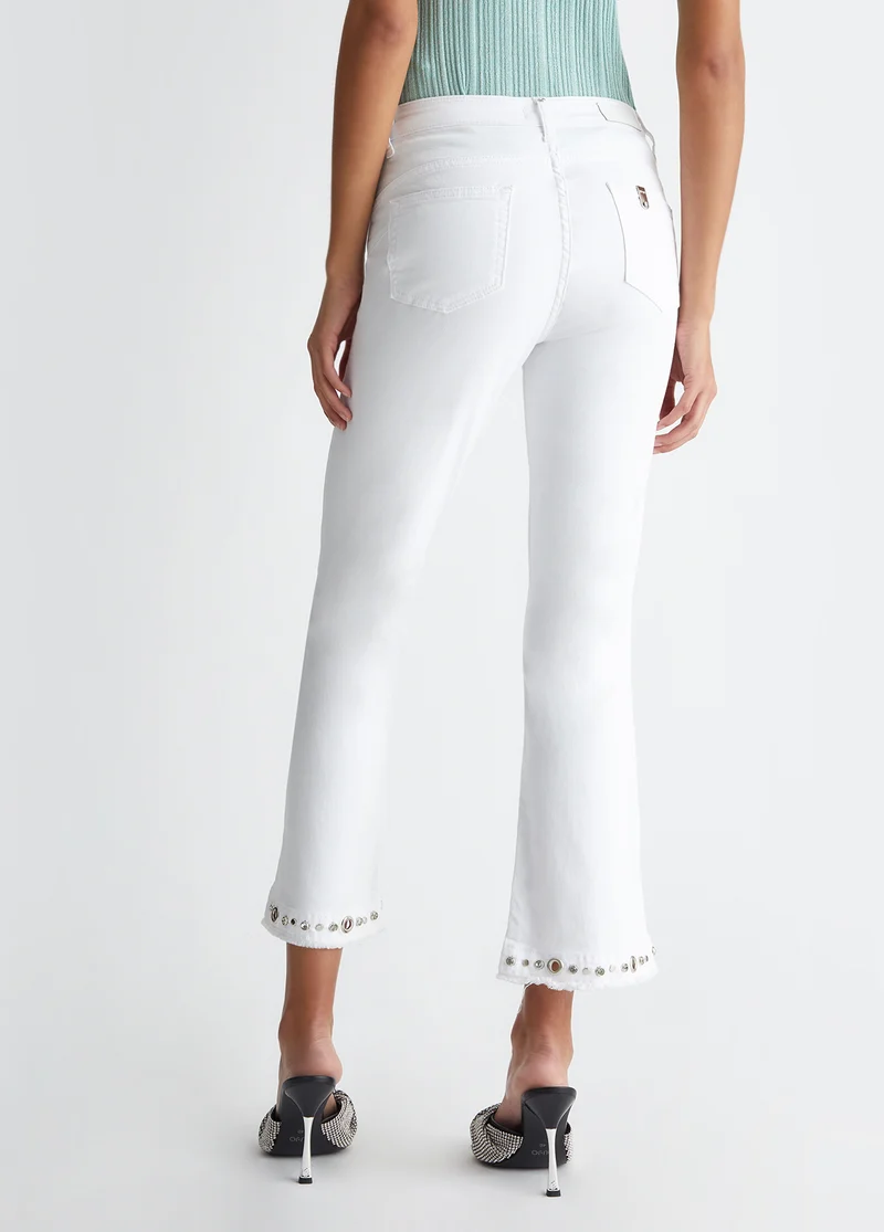 Cropped Bottom Up Trousers with Gemstones