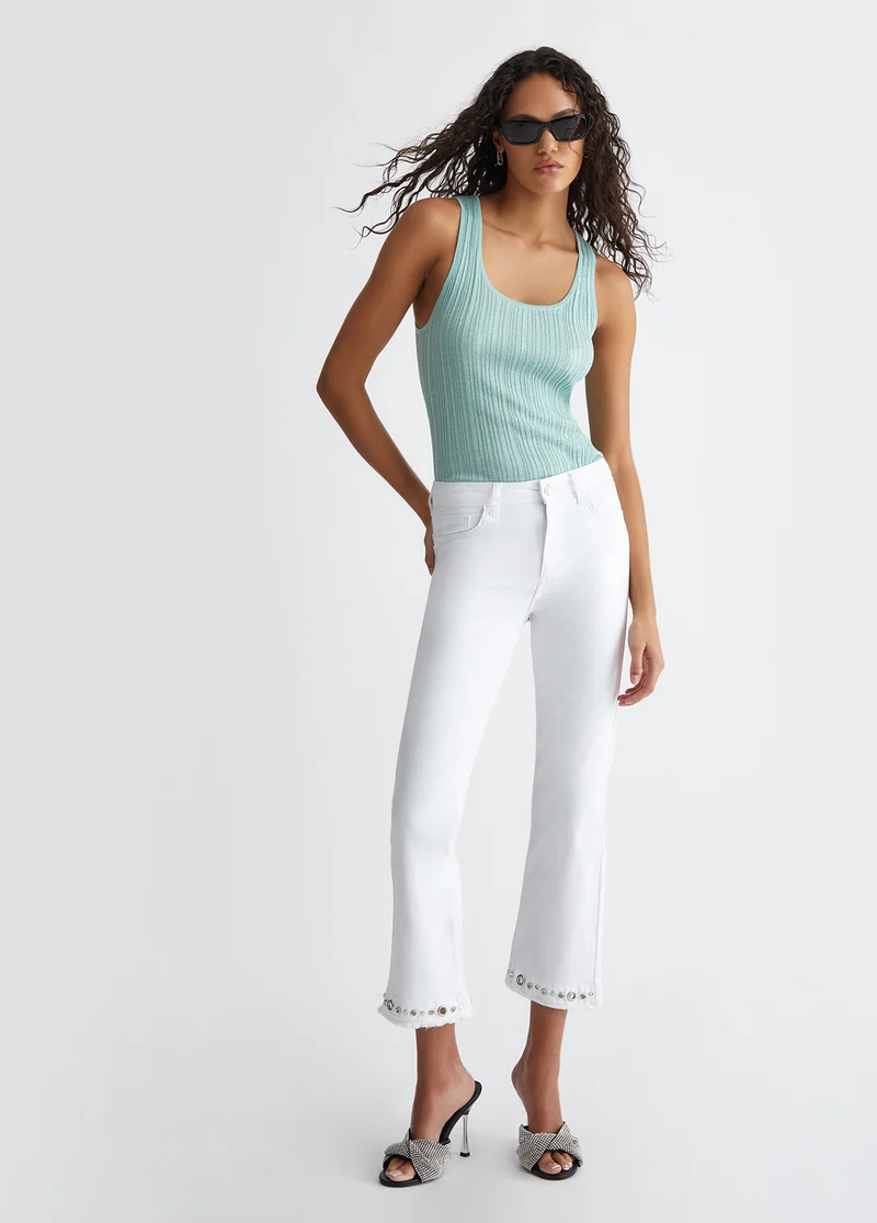 Cropped Bottom Up Trousers with Gemstones