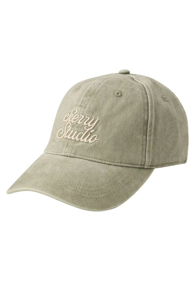 Washed Cap with Slogan, Lichen Green